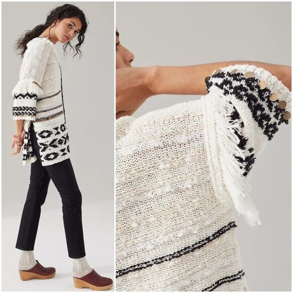 Anthropologie Coastal Boho Oversized Fringe Poncho Sweater Tunic Top NWT NEW - Picture 2 of 12